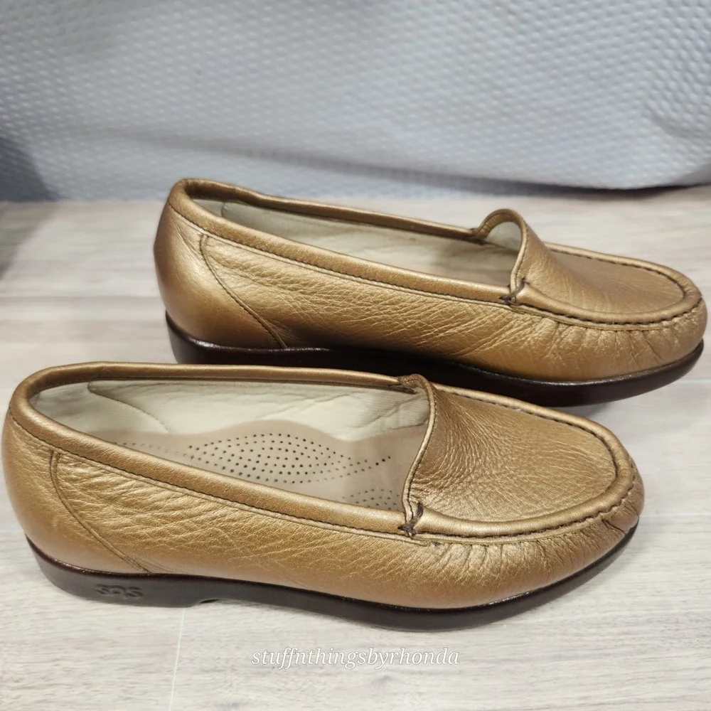 SAS Simplify Tripad Comfort Slip On Loafer Leather Shoe Bronze Ladies 6 1/2 WW